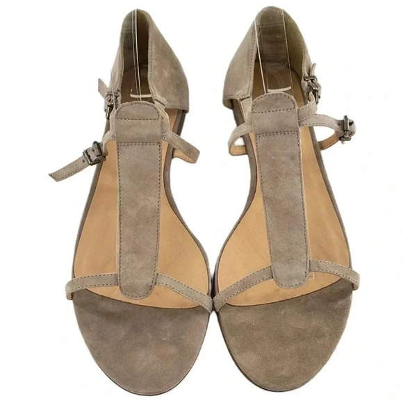 J crew womens sandals size 10 taupe Italian suede t-strap gladiator - Picture 2 of 12